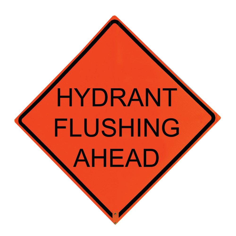 TrafFix Devices Fluorescent Orange Reflective Vinyl Roll-Up Sign - HYDRANT FLUSHING AHEAD 