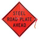 36 in. Reflective Vinyl Roll-Up Sign - STEEL ROAD PLATE AHEAD
