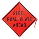 TrafFix Devices Fluorescent Orange Reflective Vinyl Roll-Up Sign - STEEL ROAD PLATE AHEAD 