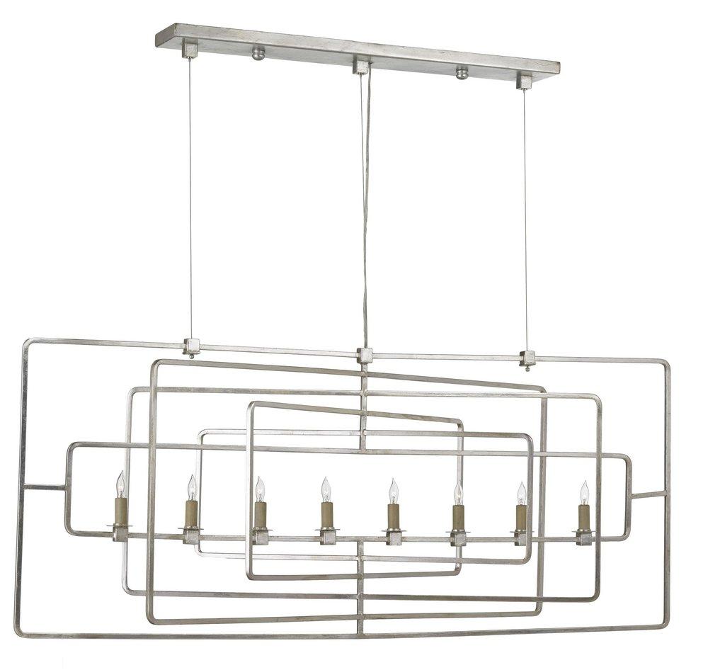 Currey and Company Contemporary Silver Leaf 60W 8-Light Candelabra E-12 Base Rectangular Chandelier 