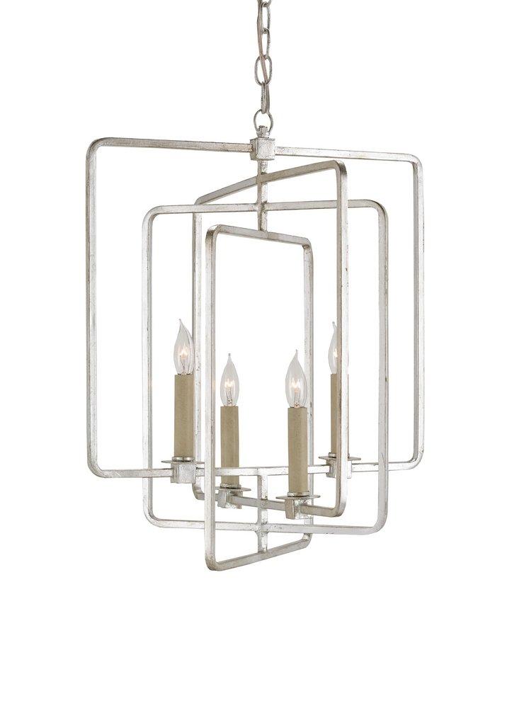 Currey and Company Contemporary Silver Leaf 60W 4-Light Candelabra E-12 Base Chandelier 