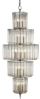 Currey and Company Silver Leaf 27 in. 40W 18-Light Candelabra E-12 Incandescent Chandelier 