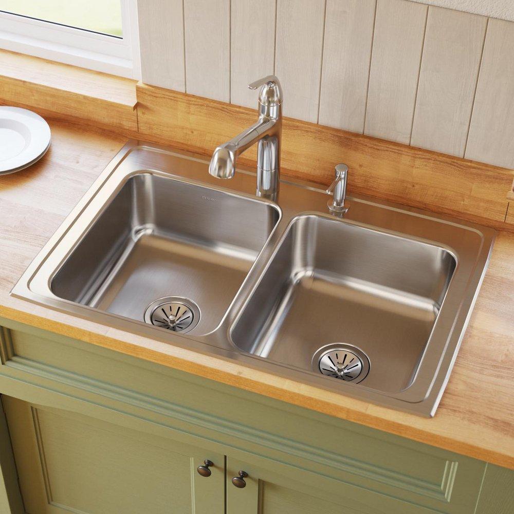 Elkay Lustrous Satin 33 x 21-1/4 in. Stainless Steel Double Bowl Drop-in Kitchen Sink in Lustrous Satin 