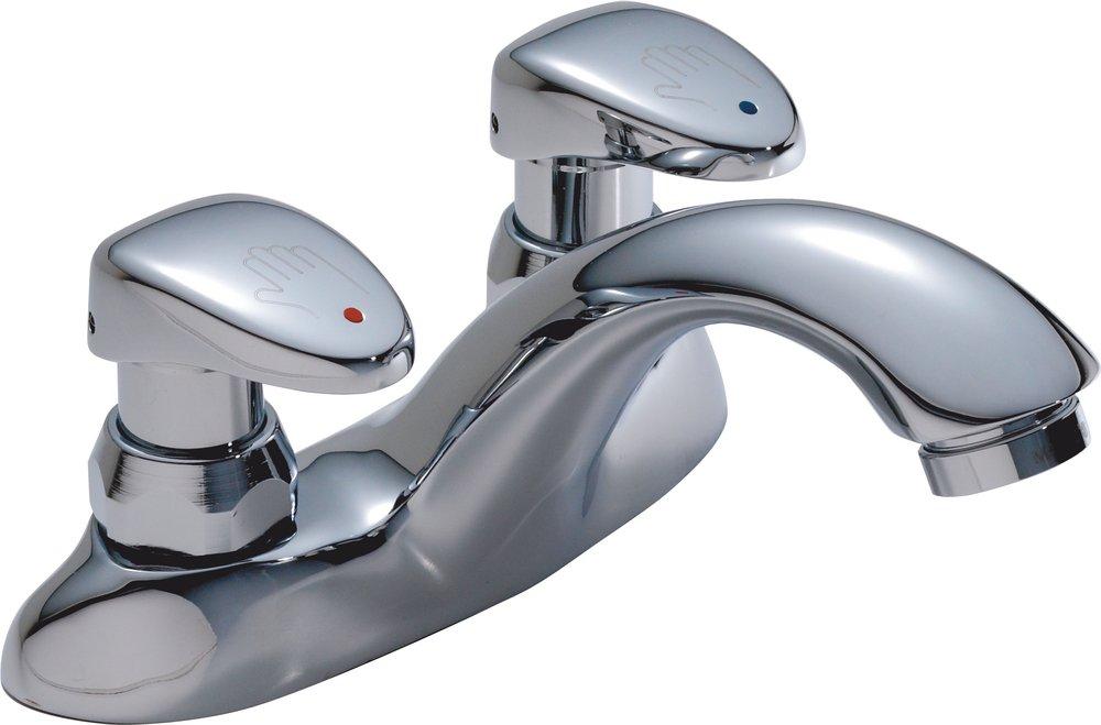 Delta Faucet Chrome 0.5 gpm 4 in. Centerset Two Handle Deck Mount Metering Bathroom Sink Faucet 