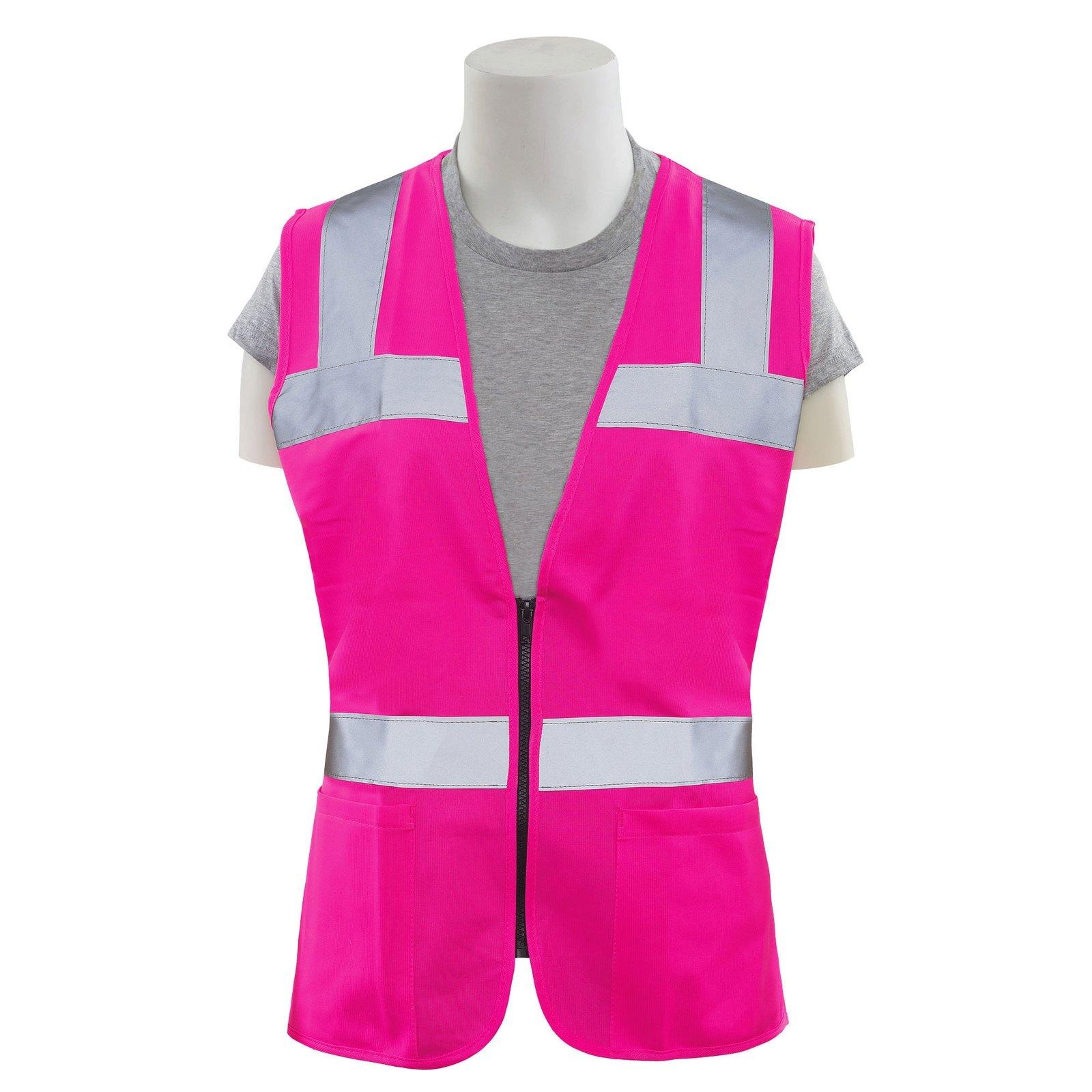 DeltaPlus Hi-Viz Pink Non-ANSI Womens Fitted  Safety Vest with Zipper Closure in Hi-Viz Pink 