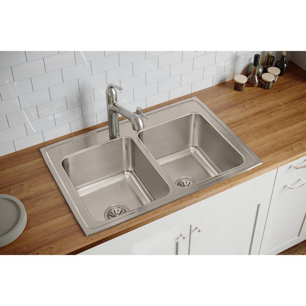 Elkay Lustrous Satin 33 x 22 in. Stainless Steel Double Bowl Drop-in Kitchen Sink in Lustrous Satin 