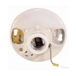 Porcelain Pull Chain Receptacle with Outlet in White