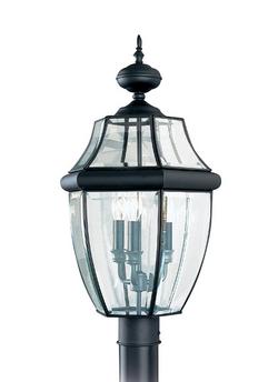60 W 3-Light Candelabra Post Lantern in Black