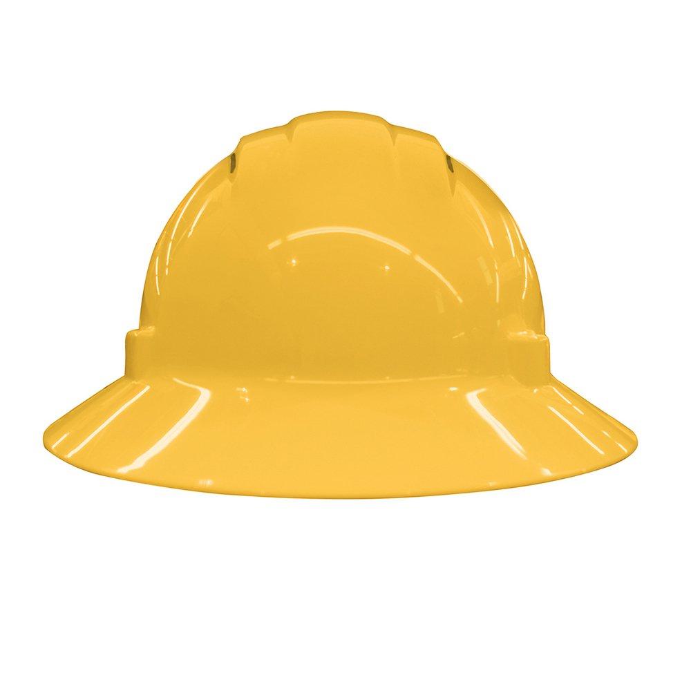 ERB Safety Yellow Size 6.5-8 Plastic Full Brim Vented Ratchet Hard Hat 