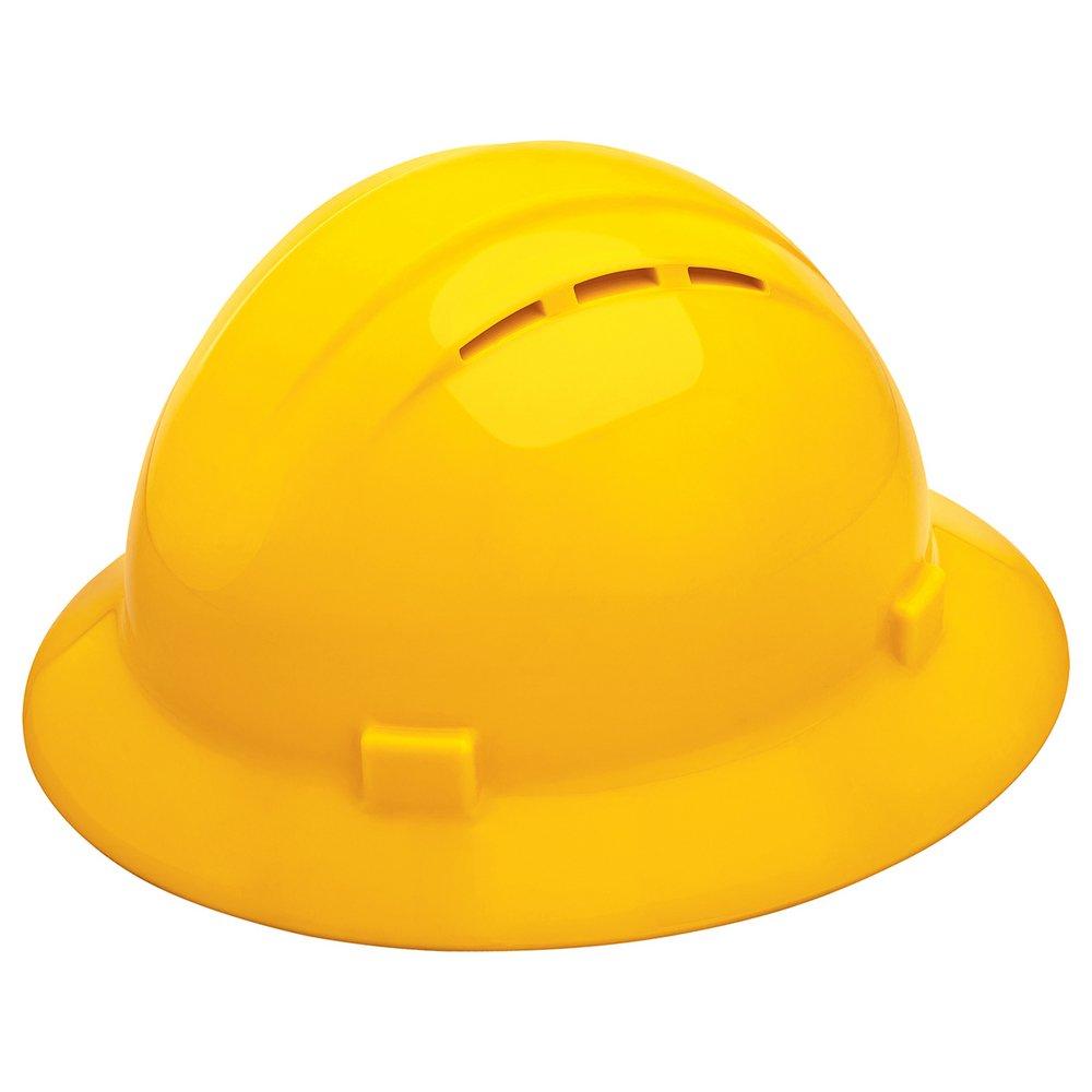ERB Safety Yellow Size 6.5-8 Plastic Full Brim Vented Ratchet Hard Hat 