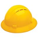 ERB Safety Yellow Size 6.5-8 Plastic Full Brim Vented Ratchet Hard Hat 