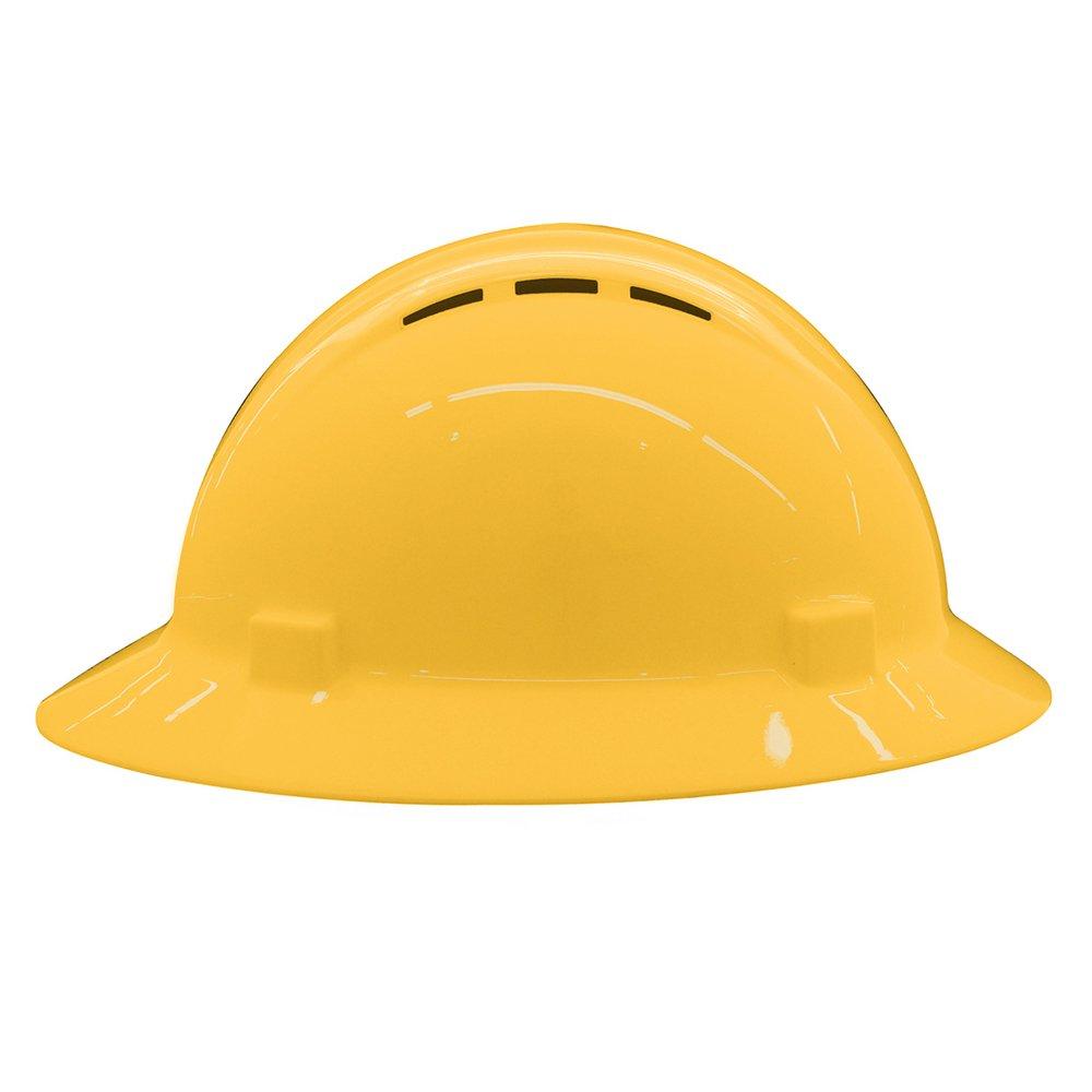 ERB Safety Yellow Size 6.5-8 Plastic Full Brim Vented Ratchet Hard Hat 