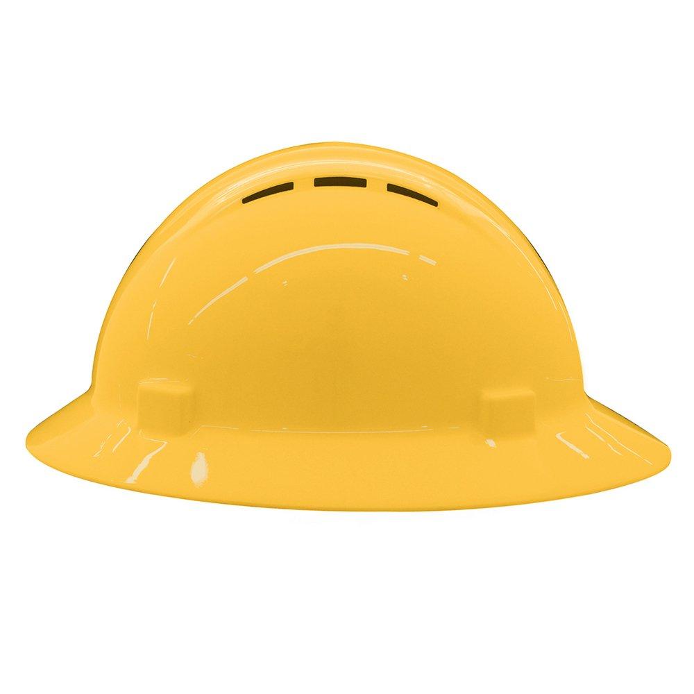 ERB Safety Yellow Size 6.5-8 Plastic Full Brim Vented Ratchet Hard Hat 