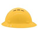 ERB Safety Yellow Size 6.5-8 Plastic Full Brim Vented Ratchet Hard Hat 