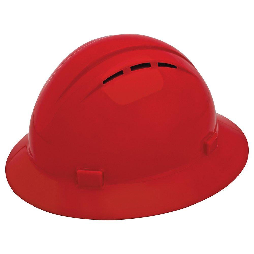 ERB Safety Red Size 6.5-8 Plastic Full Brim Vented Ratchet Hard Hat 