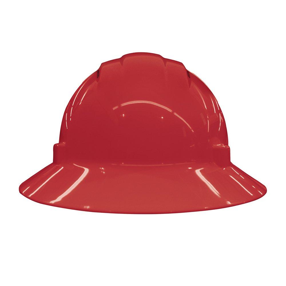 ERB Safety Red Size 6.5-8 Plastic Full Brim Vented Ratchet Hard Hat 