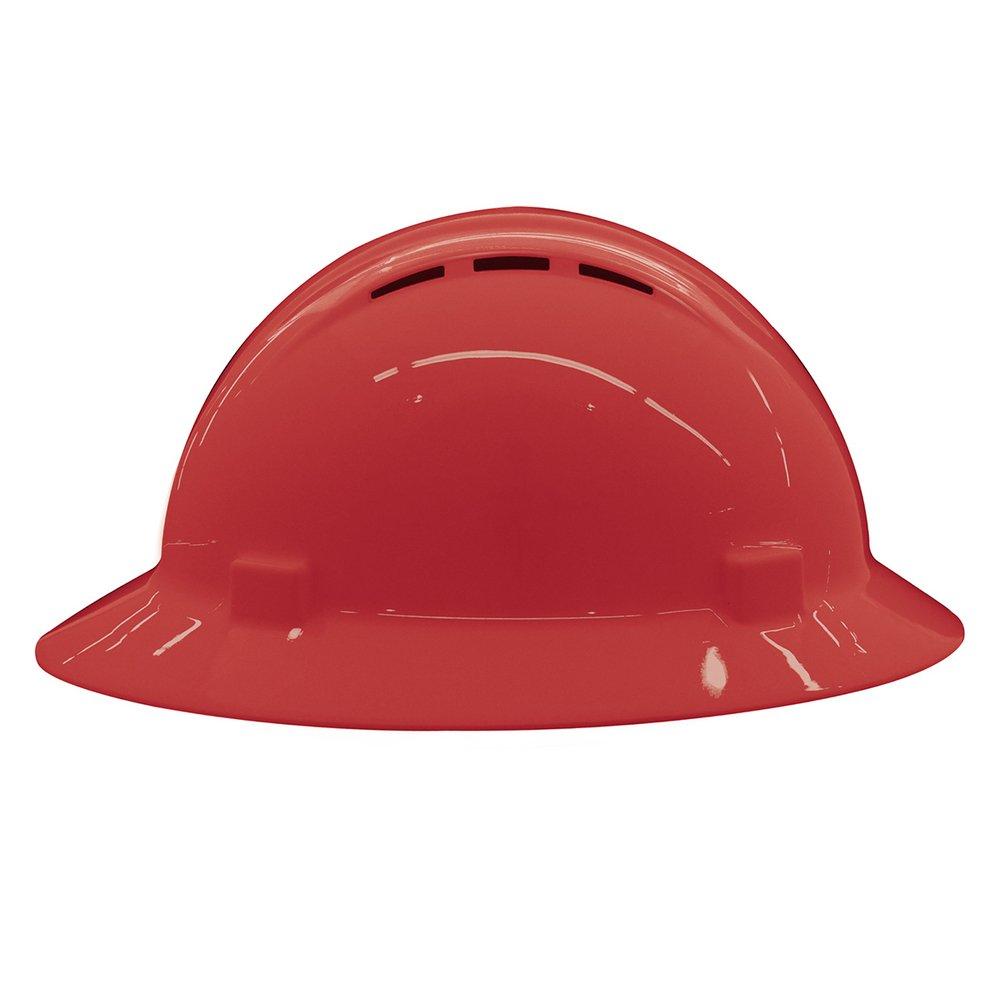 ERB Safety Red Size 6.5-8 Plastic Full Brim Vented Ratchet Hard Hat 