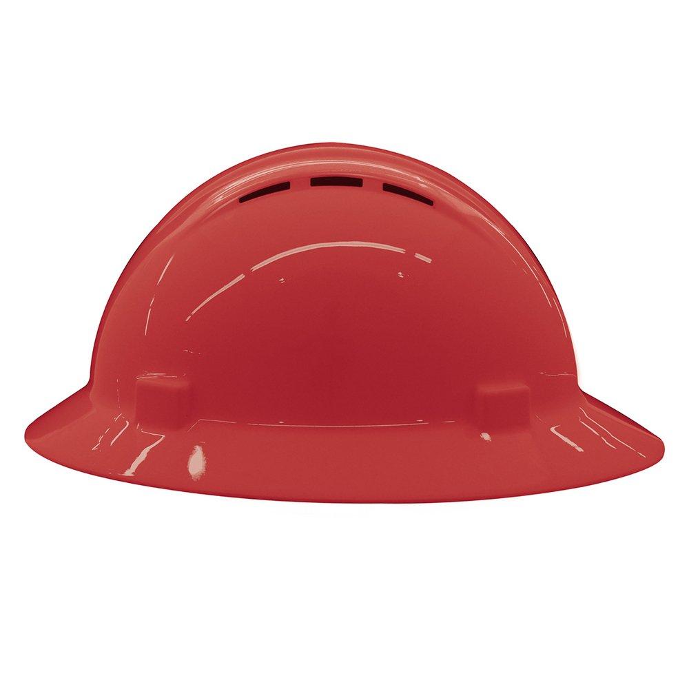 ERB Safety Red Size 6.5-8 Plastic Full Brim Vented Ratchet Hard Hat 