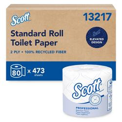 Standard Roll Toilet Paper, 100% Recycled, 2-Ply, White, Individually Wrapped, 473 Sheets/Roll, 80 Rolls/Case