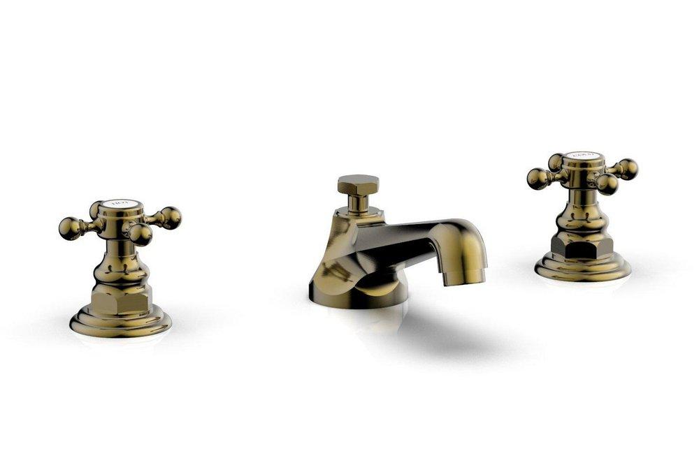 Phylrich&reg; Old English Brass 3-Hole Bathroom Faucet with Double Cross Handle 