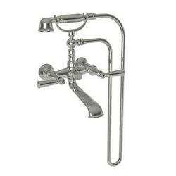 Three Handle Wall Mount Tub Filler with Handshower in Polished Nickel
