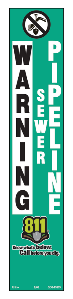 Warning Sewer Pipeline Standard Decal in White and Green
