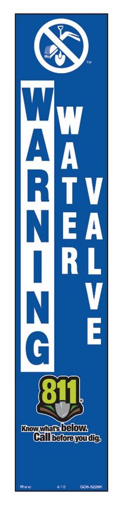 Warning Water Valve Decal in Blue and White