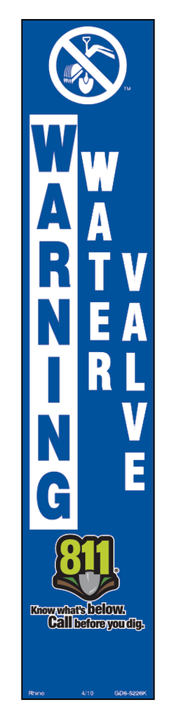 Warning Water Valve Decal in Blue and White