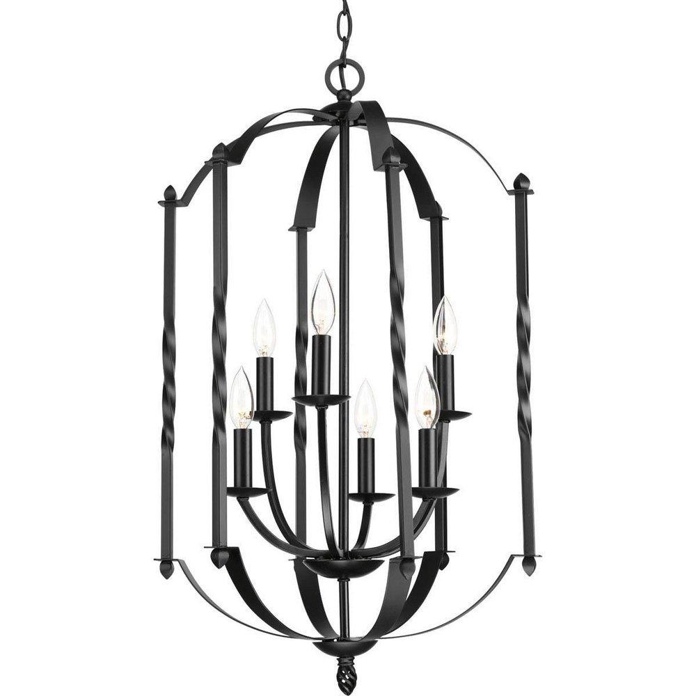 Progress Lighting Black 18-1/8 in. 60W 6-Light Candelabra E-12 Incandescent Chandelier 