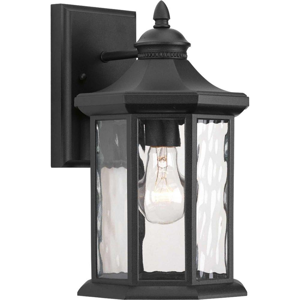 Progress Lighting Black 1-Light 100W 13 in. Outdoor Wall Sconce with Water Glass Shade 