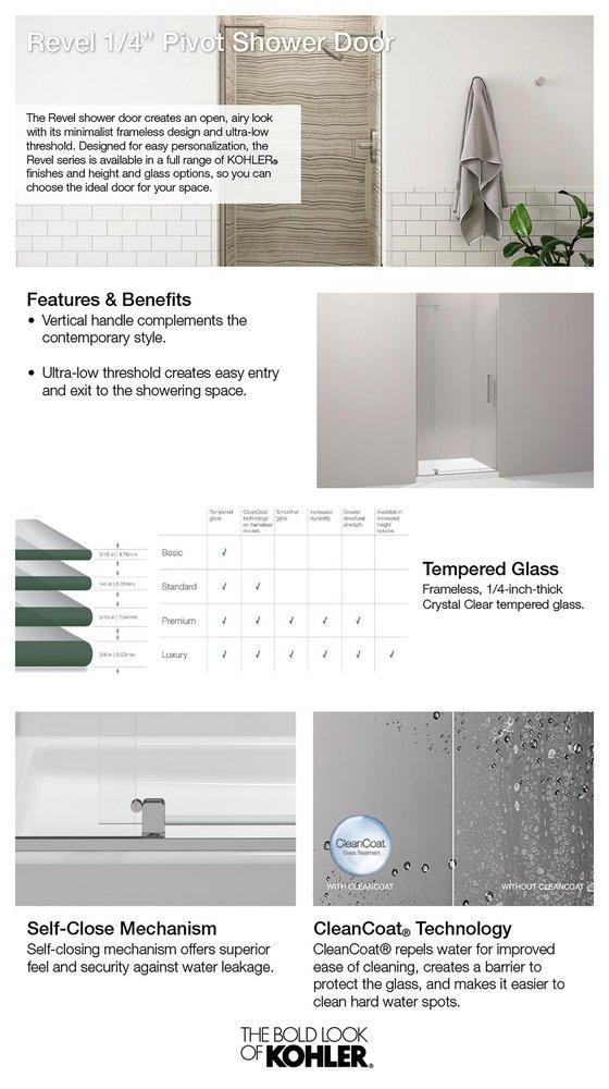 KOHLER Bright Polished Silver 70 in x 36 in. Frameless Pivot Shower Door 