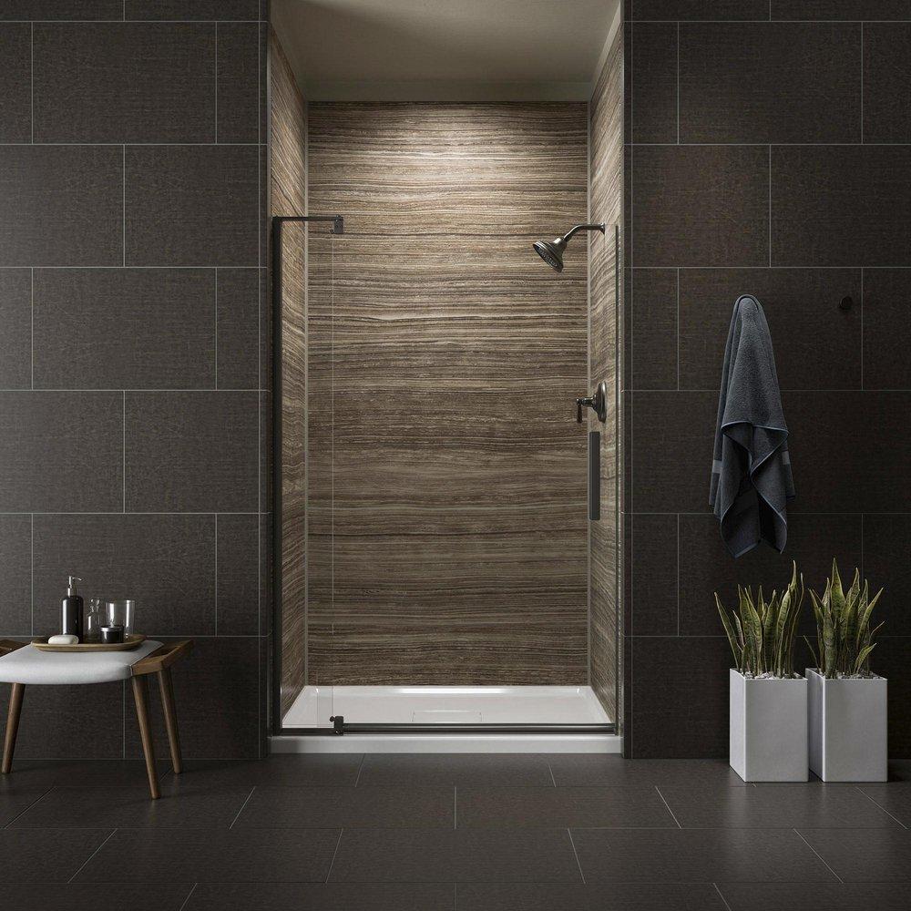 KOHLER Anodized Dark Bronze Pivot Glass Shower Door 
