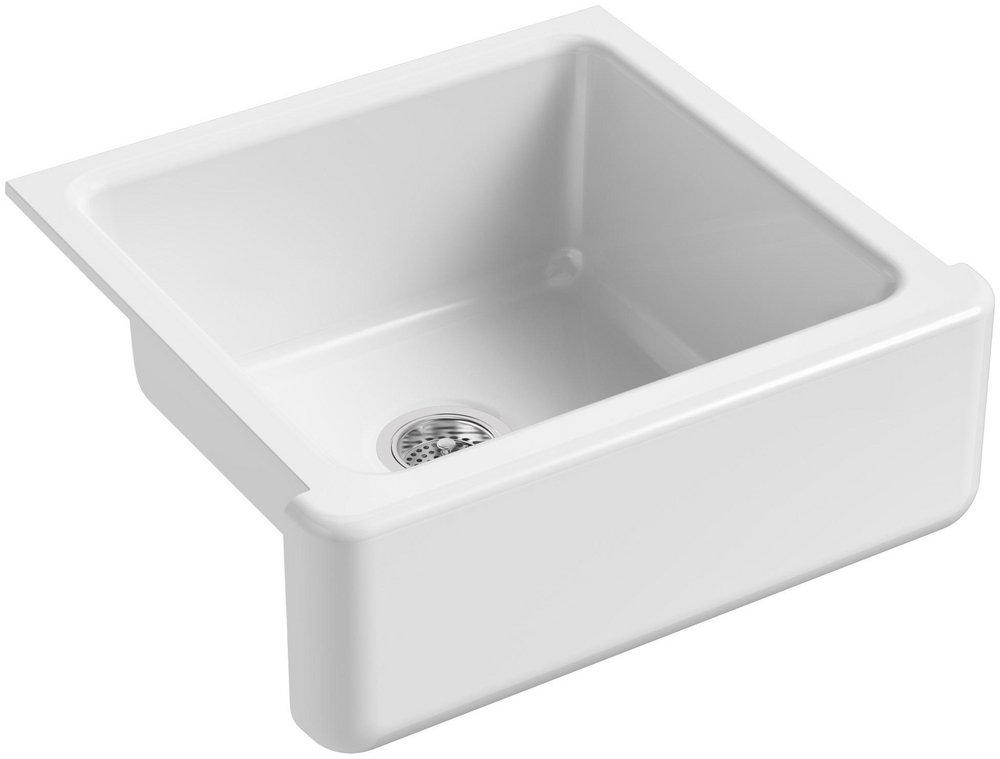 KOHLER White 23-1/2 x 21-9/16 in. Cast Iron Single Bowl Farmhouse Kitchen Sink 