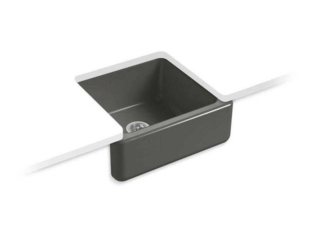 KOHLER Thunder&trade; Grey 23-1/2 x 21-9/16 in. Cast Iron Single Bowl Farmhouse Kitchen Sink 