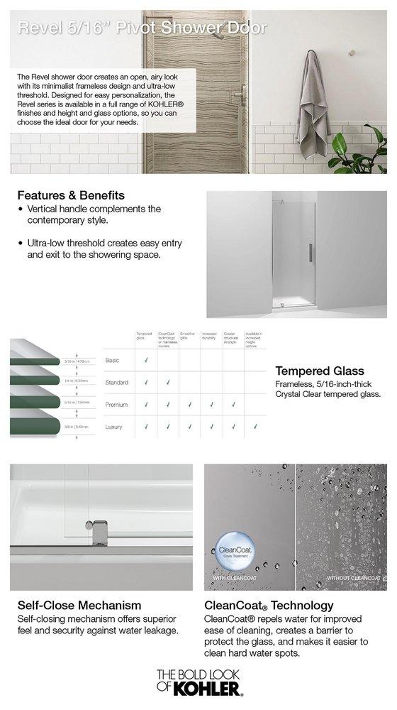 KOHLER Bright Polished Silver Frameless Pivot Shower Door 