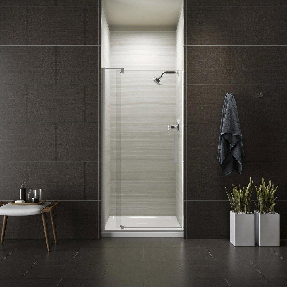 KOHLER Bright Polished Silver 36 in. Pivot Shower Door with Crystal Clear Tempered Glass 