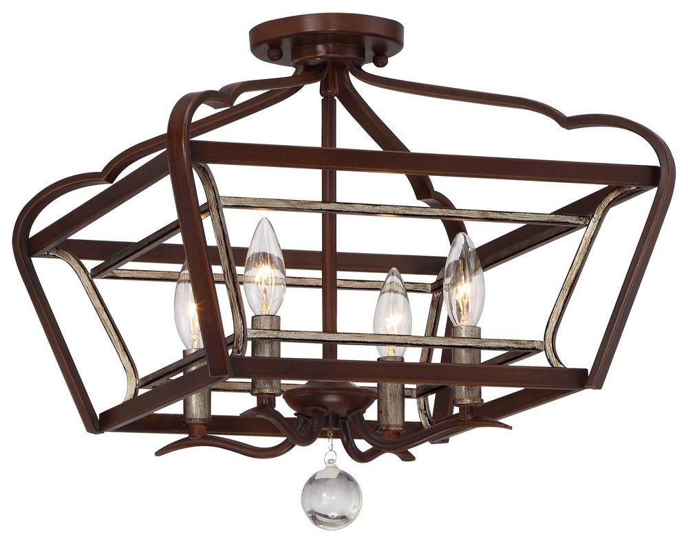 Minka Lavery Dark Rubbed Sienna/Aged Silver 60W 4-Light Semi-Flushmount Ceiling Fixture 