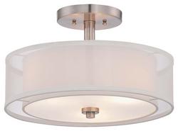 60W 3-Light Medium E-26 Vantage Semi-Flush Drum Ceiling Fixture with Translucent Silver & Off-White Linen Shades in Brushed Nickel