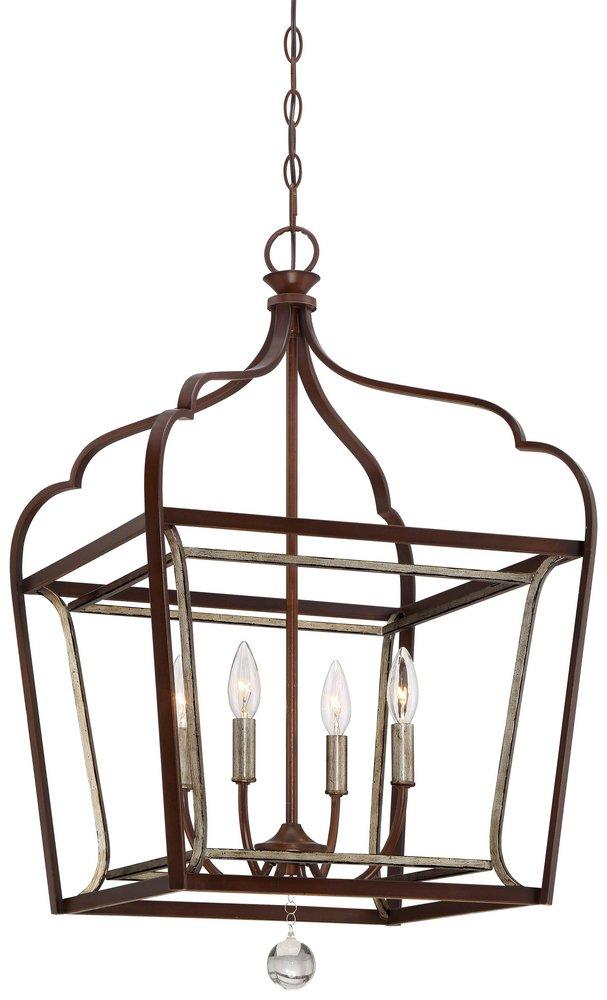 Minka Lavery Dark Rubbed Sienna/Aged Silver 30-1/4 in. 4-Light Foyer Pendant 