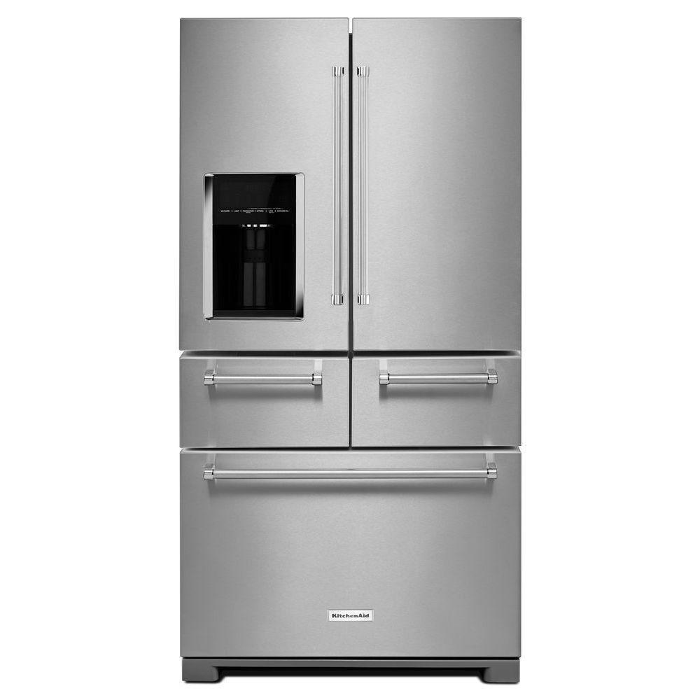 KitchenAid Stainless Steel 36 in. 25.8 cu. ft. Bottom Mount Freezer, French Door Refrigerator 