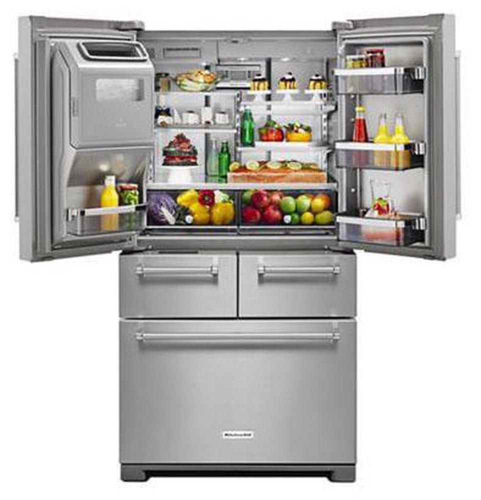 KitchenAid Stainless Steel 36 in. 25.8 cu. ft. Bottom Mount Freezer, French Door Refrigerator 