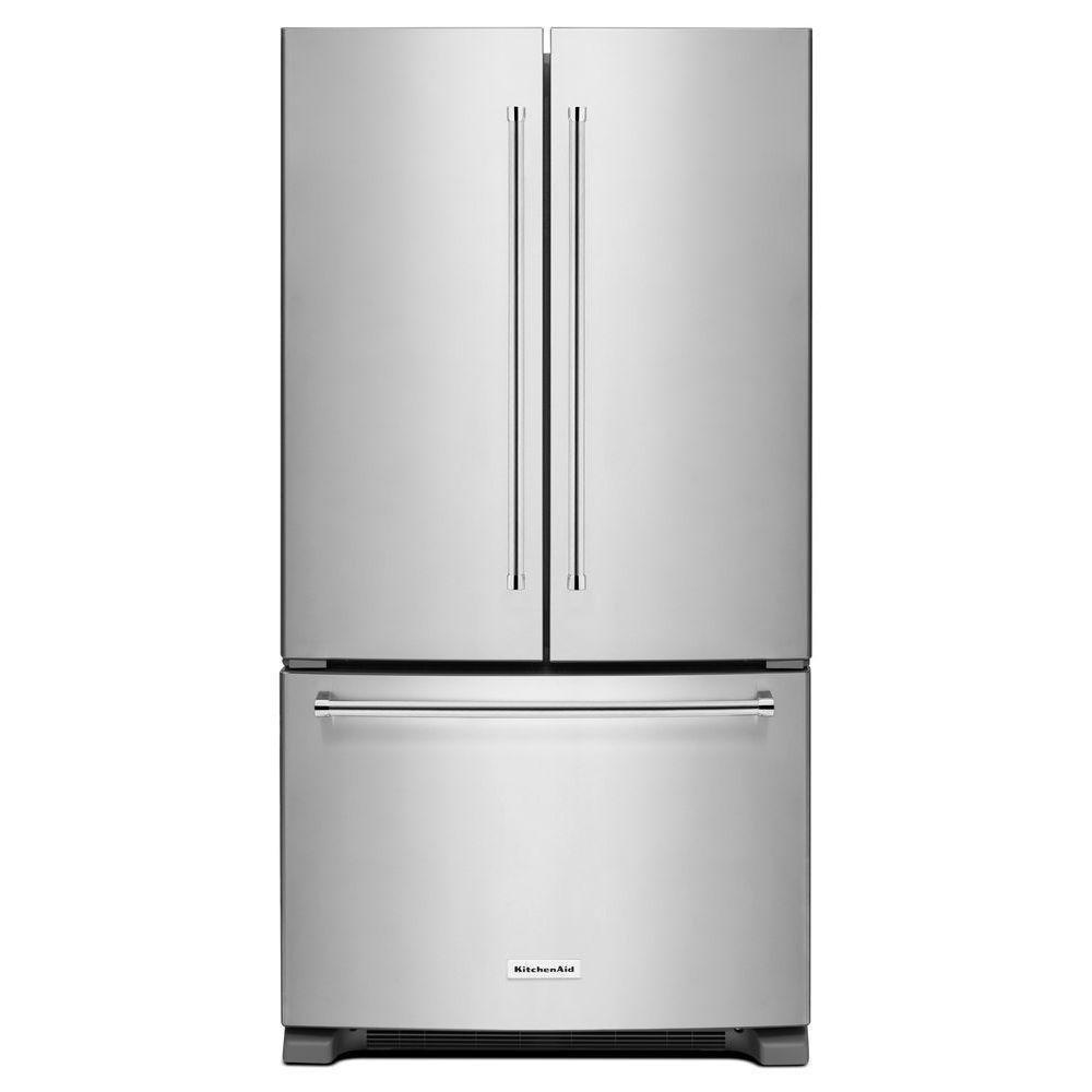 KitchenAid Stainless Steel 35-3/4 in. 20 cu. ft. Counter Depth French Door Bottom Mount Freezer Refrigerator 