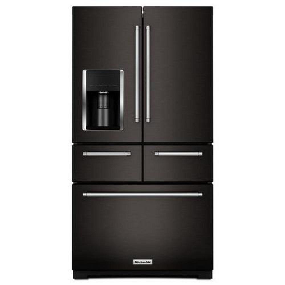KitchenAid PrintShield&trade; Black Stainless Steel 36 in. 25.8 cu. ft. Bottom Mount Freezer, French Door Refrigerator 