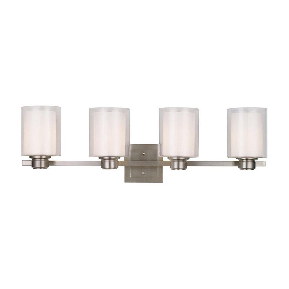 Design House Satin Nickel 34-5/8 in. 60W 4-Light Medium E-26 Wall Sconce with Clear Outer and White Inside Glass 