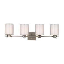 60W 4-Light Medium E-26 Vanity Fixture with Clear Outer and White Inside Glass in Brushed Nickel