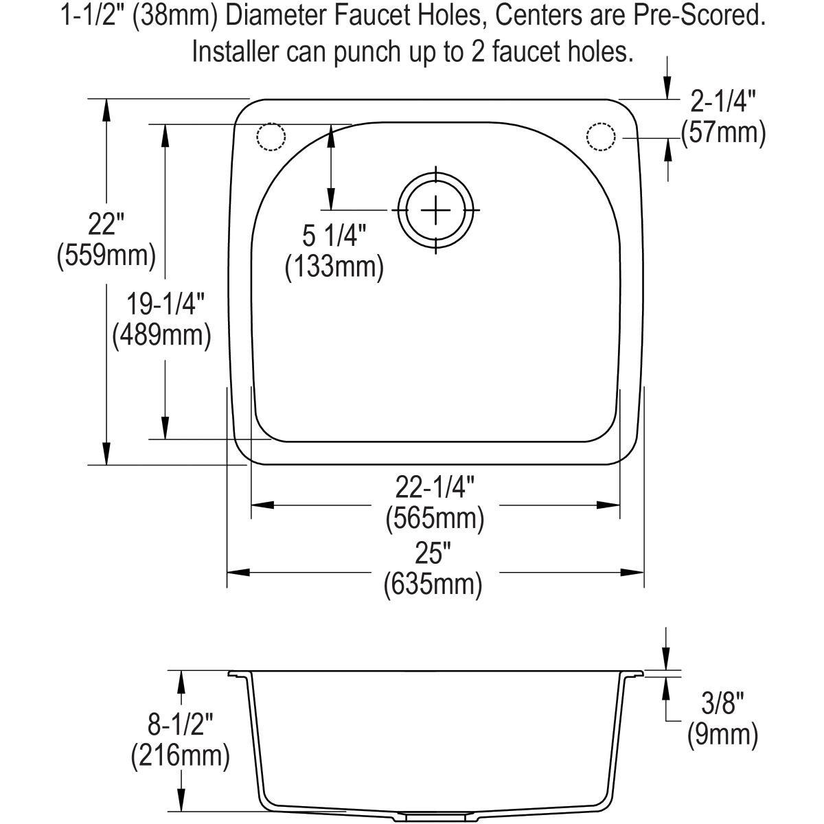 Elkay Bisque 33 x 22 in. No Hole Composite Single Bowl Drop-in Kitchen Sink 