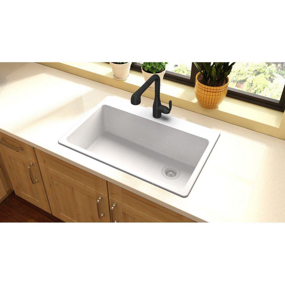 Elkay White 33 x 22 in. No Hole Composite Single Bowl Drop-in Kitchen Sink 