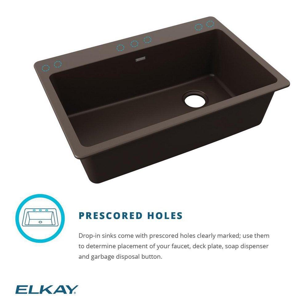 Elkay Mocha 33 x 22 in. No Hole Composite Single Bowl Drop-in Kitchen Sink 