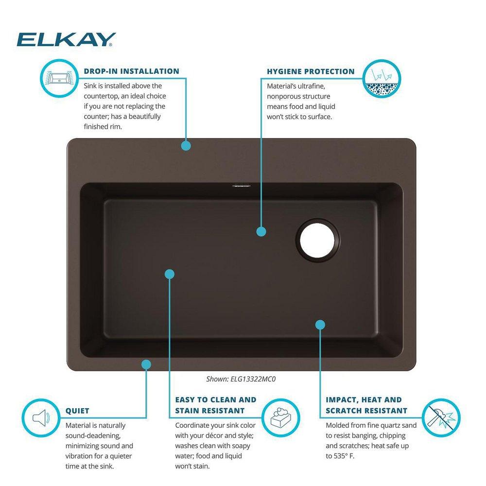 Elkay Mocha 33 x 22 in. No Hole Composite Single Bowl Drop-in Kitchen Sink 