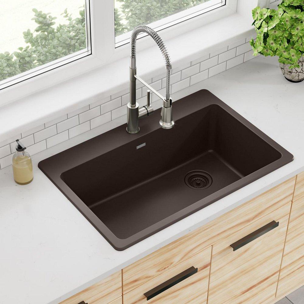 Elkay Mocha 33 x 22 in. No Hole Composite Single Bowl Drop-in Kitchen Sink 